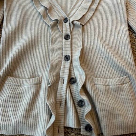 Banana Republic Rib Knit Merino Wool Cardigan with Ruffle Front Size XL - Picture 3 of 8